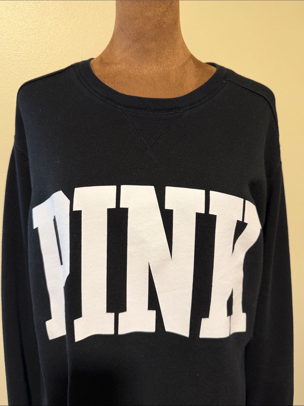 PINK Victoria's Secret Black Crewneck Sweatshirt with White Logo - Picture 3 of 8